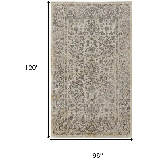 Gray And Ivory Floral Power Loom Distressed Area Rug Photo 10