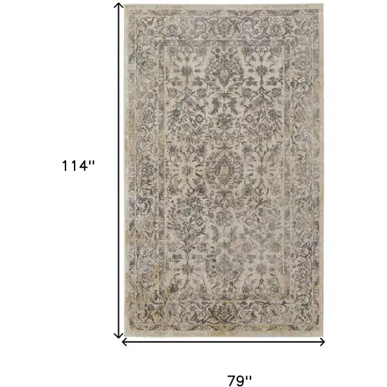 Gray And Ivory Floral Power Loom Distressed Area Rug Photo 10