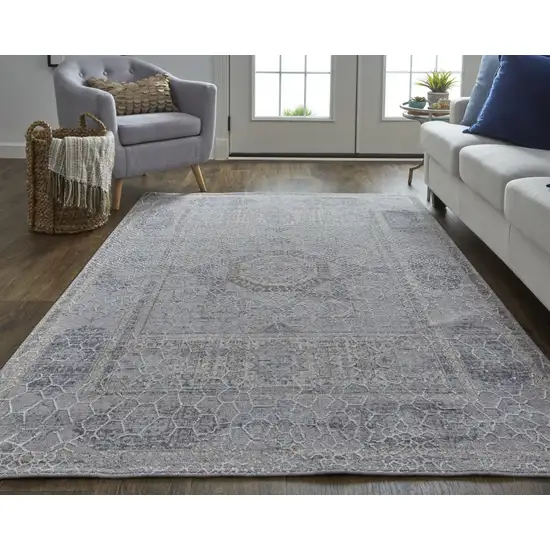 Gray And Ivory Floral Power Loom Distressed Stain Resistant Area Rug Photo 2