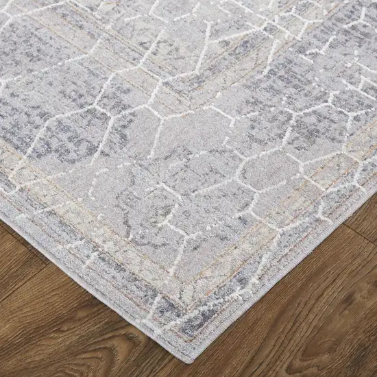 Gray And Ivory Floral Power Loom Distressed Stain Resistant Area Rug Photo 3