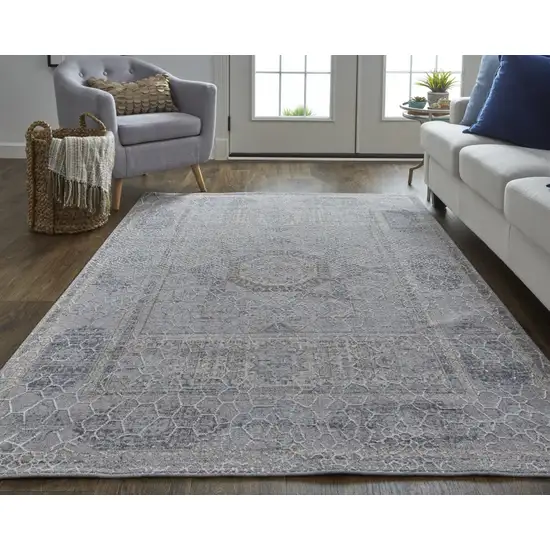 Gray And Ivory Floral Power Loom Distressed Stain Resistant Area Rug Photo 6