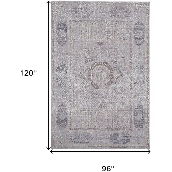 Gray And Ivory Floral Power Loom Distressed Stain Resistant Area Rug Photo 10