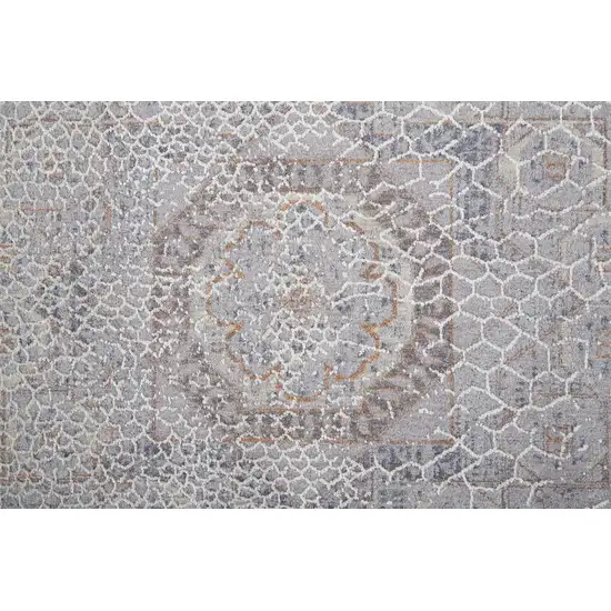 Gray And Ivory Floral Power Loom Distressed Stain Resistant Area Rug Photo 9