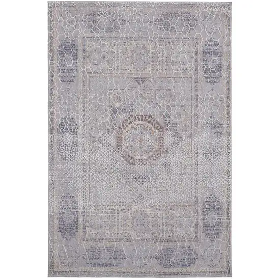 Gray And Ivory Floral Power Loom Distressed Stain Resistant Area Rug Photo 1