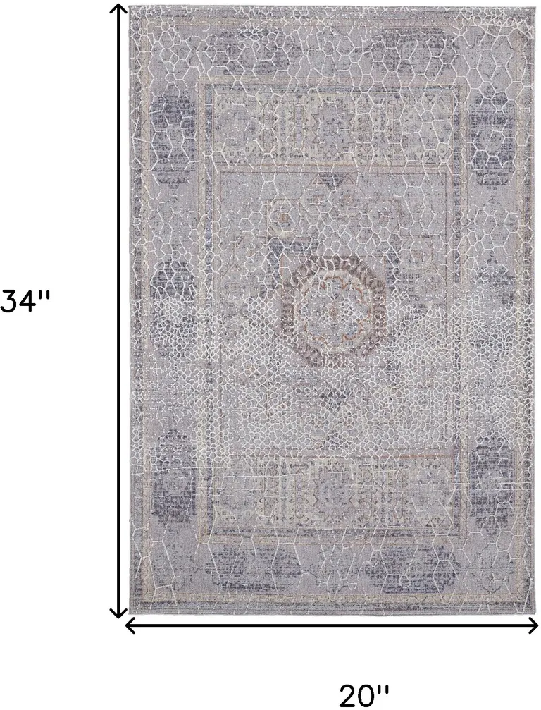 Gray And Ivory Floral Power Loom Distressed Stain Resistant Area Rug Photo 4