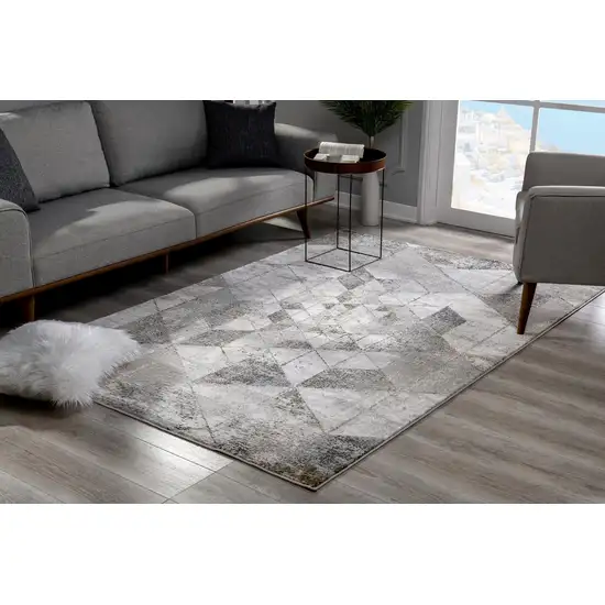 Gray And Ivory Geometric Area Rug Photo 9