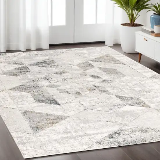 Gray And Ivory Geometric Area Rug Photo 1