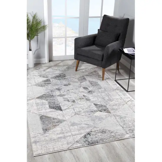 Gray And Ivory Geometric Area Rug Photo 8