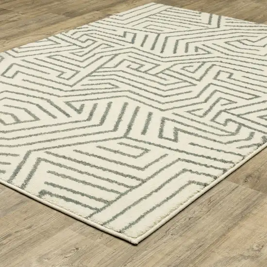 Gray And Ivory Geometric Power Loom Area Rug Photo 5