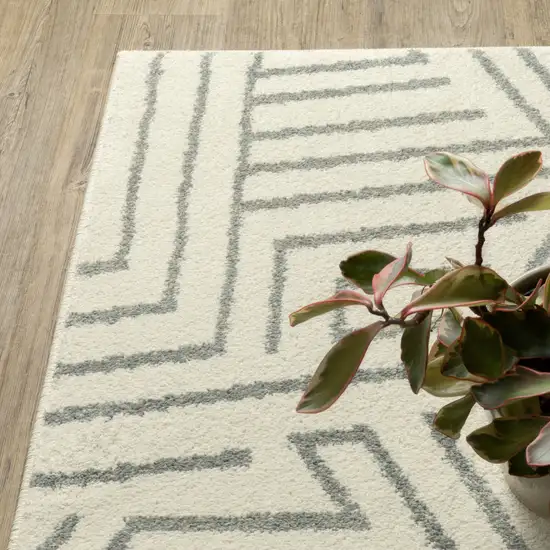 Gray And Ivory Geometric Power Loom Area Rug Photo 6