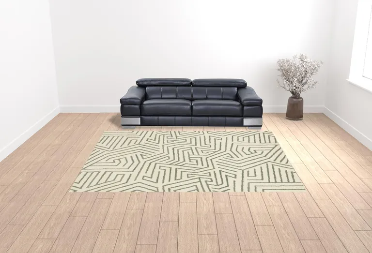 Gray And Ivory Geometric Power Loom Area Rug Photo 2