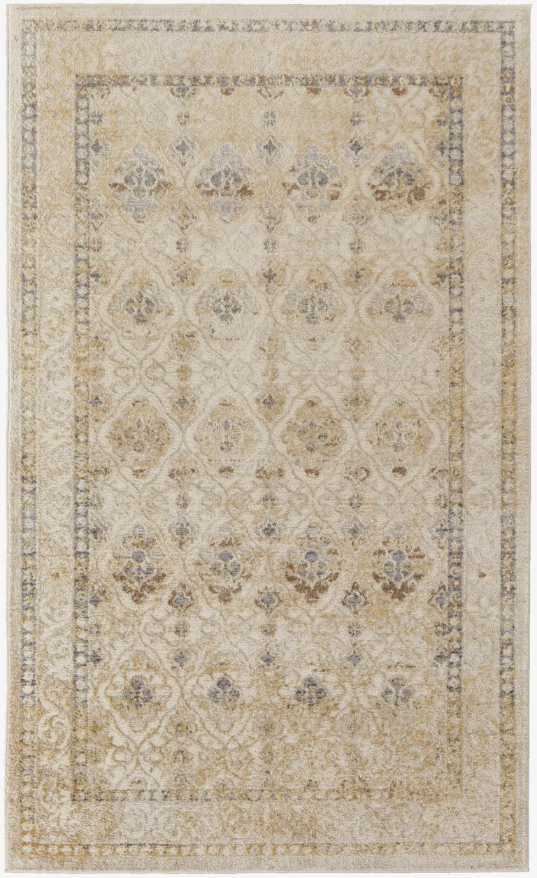 Gray And Ivory Geometric Power Loom Distressed Area Rug Photo 1