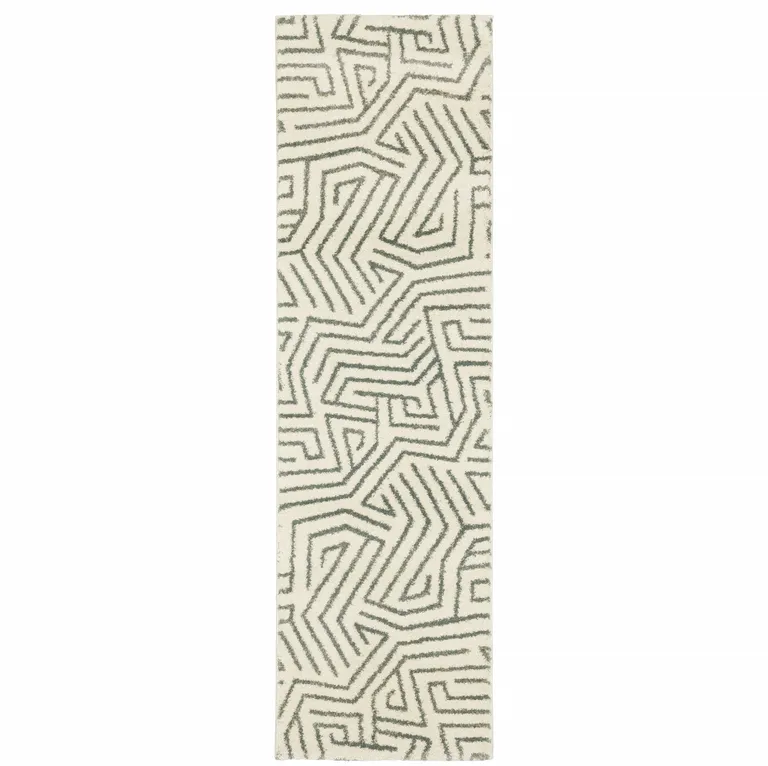 Gray And Ivory Geometric Power Loom Runner Rug Photo 1