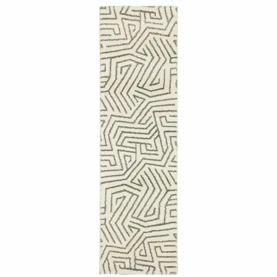 Gray And Ivory Geometric Power Loom Runner Rug Photo 1