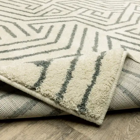 Gray And Ivory Geometric Power Loom Runner Rug Photo 8