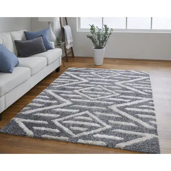 Gray And Ivory Geometric Power Loom Stain Resistant Area Rug Photo 6