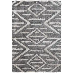 Photo of Gray And Ivory Geometric Power Loom Stain Resistant Area Rug