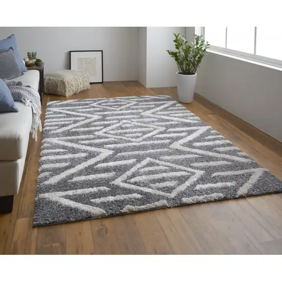 Gray And Ivory Geometric Power Loom Stain Resistant Area Rug Photo 3