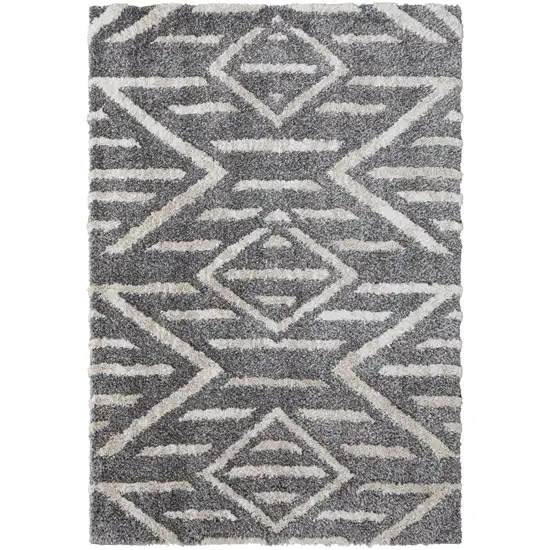 Gray And Ivory Geometric Power Loom Stain Resistant Area Rug Photo 1