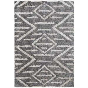 Photo of Gray And Ivory Geometric Power Loom Stain Resistant Area Rug