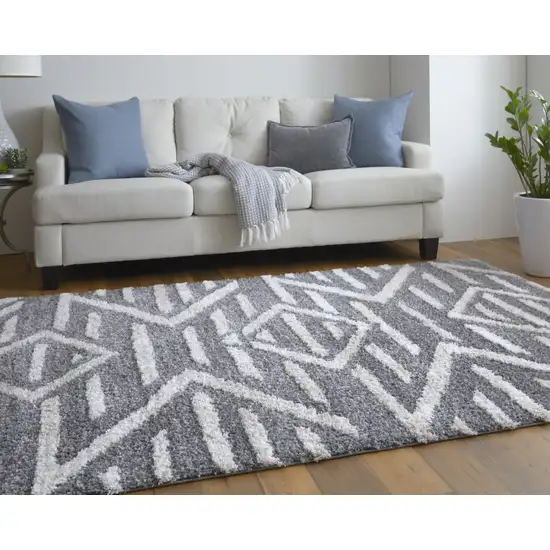 Gray And Ivory Geometric Power Loom Stain Resistant Area Rug Photo 8