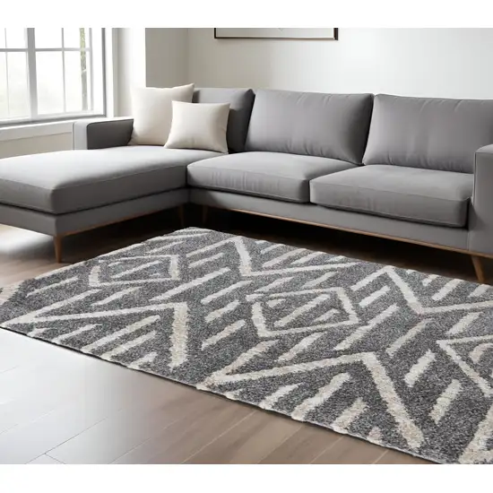 Gray and Ivory Geometric Power Loom Area Rug Photo 1