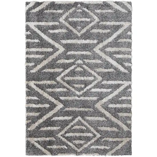 Gray And Ivory Geometric Power Loom Stain Resistant Area Rug Photo 1