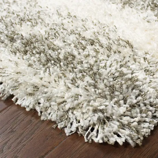 Gray And Ivory Geometric Shag Power Loom Runner Rug Photo 4