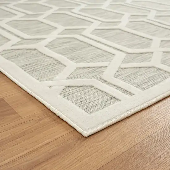 Gray And Ivory Geometric Stain Resistant Indoor Outdoor Area Rug Photo 6