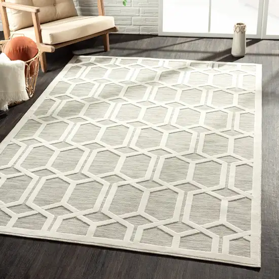 Gray And Ivory Geometric Stain Resistant Indoor Outdoor Area Rug Photo 8