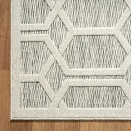 Gray And Ivory Geometric Stain Resistant Indoor Outdoor Area Rug Photo 3