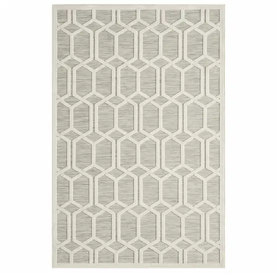 Gray And Ivory Geometric Stain Resistant Indoor Outdoor Area Rug Photo 1