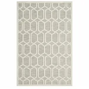 Photo of Gray And Ivory Geometric Stain Resistant Indoor Outdoor Area Rug