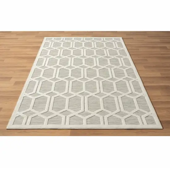 Gray And Ivory Geometric Stain Resistant Indoor Outdoor Area Rug Photo 7