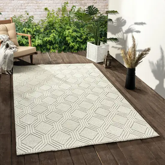 Gray And Ivory Geometric Stain Resistant Indoor Outdoor Area Rug Photo 9