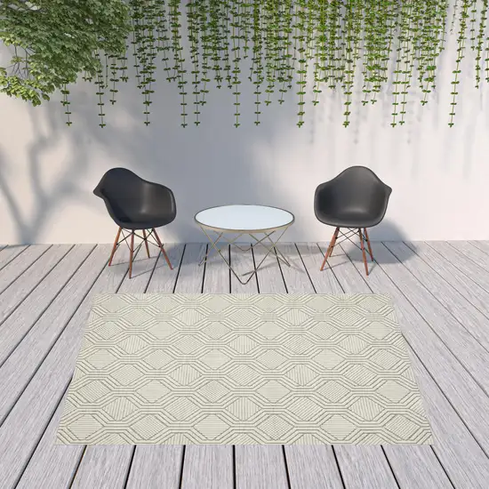 Gray And Ivory Geometric Stain Resistant Indoor Outdoor Area Rug Photo 2