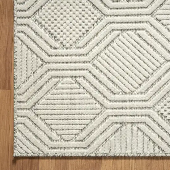 Gray And Ivory Geometric Stain Resistant Indoor Outdoor Area Rug Photo 3