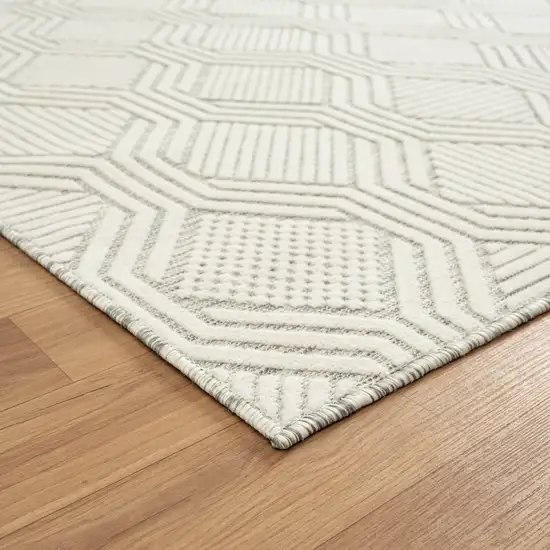 Gray And Ivory Geometric Stain Resistant Indoor Outdoor Area Rug Photo 6