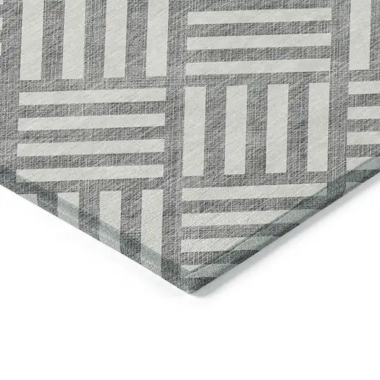 Gray And Ivory Geometric Washable Indoor Outdoor Area Rug Photo 3