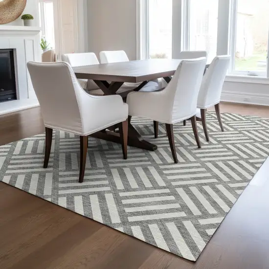 Gray And Ivory Geometric Washable Indoor Outdoor Area Rug Photo 6