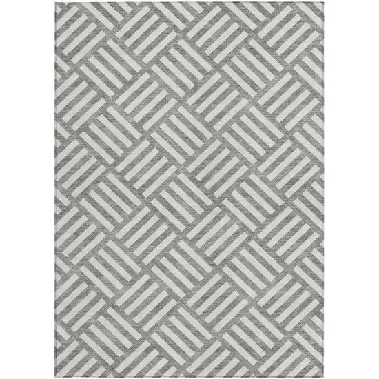 Gray And Ivory Geometric Washable Indoor Outdoor Area Rug Photo 4