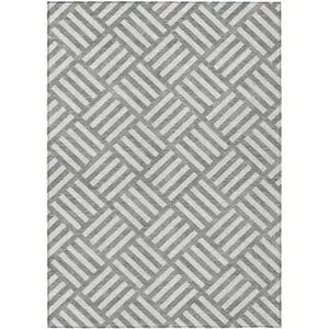 Photo of Gray And Ivory Geometric Washable Indoor Outdoor Area Rug