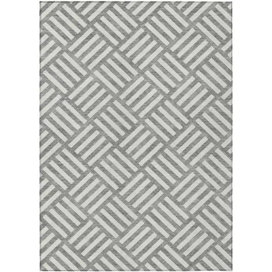 Gray And Ivory Geometric Washable Indoor Outdoor Area Rug Photo 1