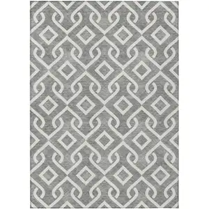 Photo of Gray And Ivory Geometric Washable Indoor Outdoor Area Rug