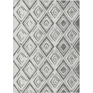 Photo of Gray And Ivory Geometric Washable Indoor Outdoor Area Rug