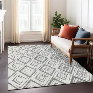 Photo of Gray And Ivory Geometric Washable Indoor Outdoor Area Rug