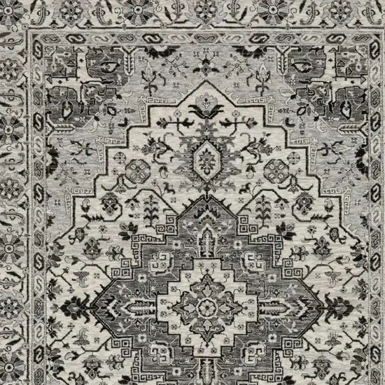 Gray And Ivory Medallion Area Rug With Fringe Photo 9