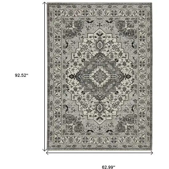 Gray And Ivory Medallion Area Rug With Fringe Photo 3