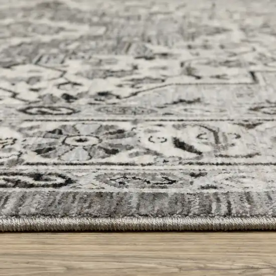 Gray And Ivory Medallion Area Rug With Fringe Photo 6