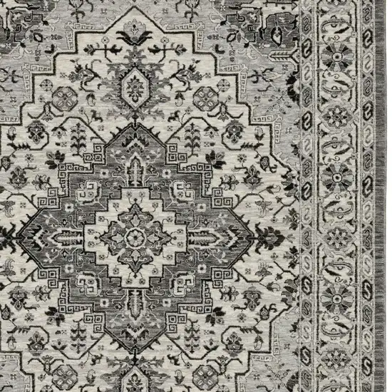 Gray And Ivory Medallion Area Rug With Fringe Photo 9